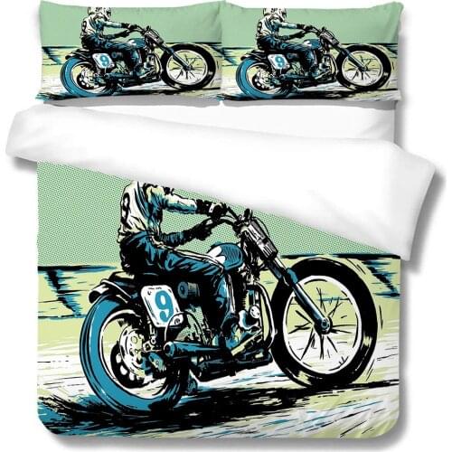 Bedding Set Queen Size Motorcycle Printed 3D Digital Print Room Duvet Cover Cool Quilt Covers Bedroom Decoration