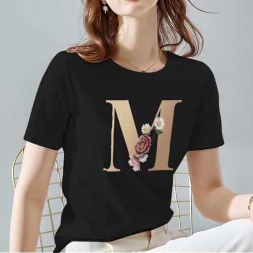 Fashion All-match Womens T-shirts Summer Black Classic O-Neck Ladies Tee Letter Pattern Series Tops Women Clothes,Drop Shipping