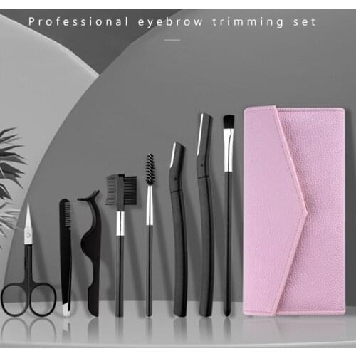 Eyebrow Trimming Tool Kit 8in1 Multipurpose Makeup Brow Shaper Grooming Set Eyebrow Tweezers Razor Comb Scissors and Brush