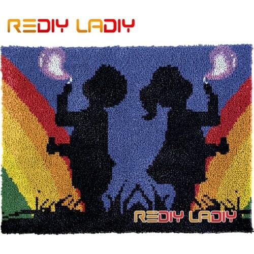 Latch Hook Rug Kits Boy and Girl Plush Wall Tapestry DIY Carpet Rug Chunky Yarn Arts Cushion Crocheted Floor Mat Hobby & Crafts