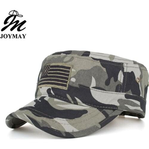Joymay New Arrival Spring Unisex Adjustable flat cap Military Hat America flag embroidery Casual Western Style Snapback HAT P023