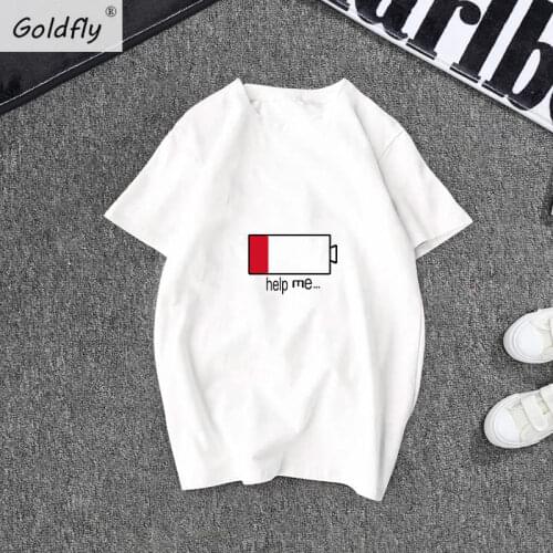 New Cotton Tshirt Battery Print Short Sleeve Tops & Tees Fashion Casual Couple T Shirt