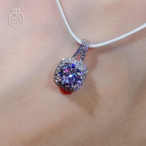 Wholesale Size 6.5-9mm Real Moissanite Pendant 1CT 2CT 3CT Lab Diamond Pendant necklace Silver 925 for Women Girl