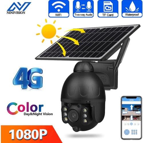 Outdoor PIR Detection Solar Camera 4G SIM Card Wireless Security Black Detachable Solar Battery CCTV Video Surveillance Camera