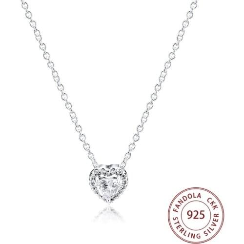 Sparkling Heart Necklace Pendants 925 Sterling Silver Statement Necklaces for Women Fashion Jewelry Accesorios collier femme