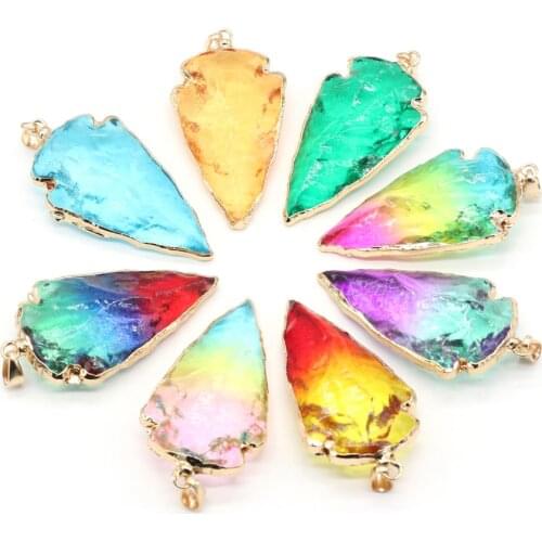Natural Triangle Crystal Pendant Colorful Quartzs Raw Crystal Charms for Women Jewelry Making DIY Earrings Necklace 26x50mm