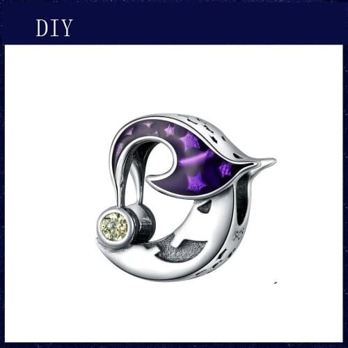 Silver Shiny magic moon that make fall into dreams fit Pandora Charm Silver 925 Bead Pendant Bangle with stylish DIY jewelry