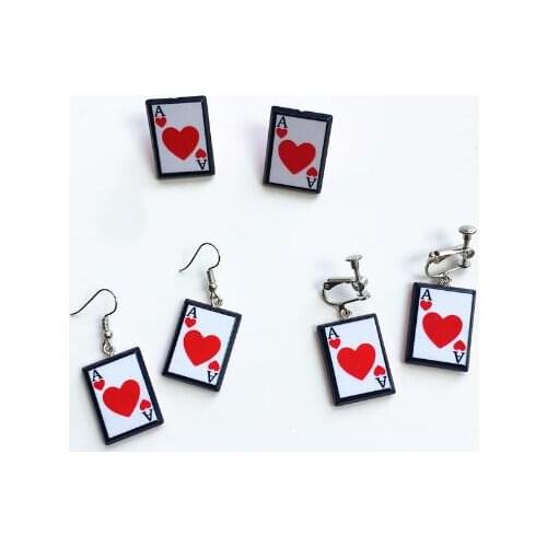 Punk Poker Card Heart A Dangle Earrings resin Cool Playing cards earrings for Girls Teenages Funny Jewelry Christmas gifts