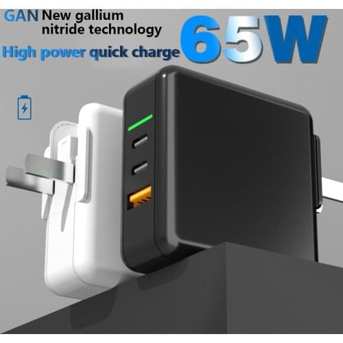 GAN 65W PD Charger 3 Port USB C Adapter Fast Charge Mini Charger PD3.0 Replacement for MacBook Pro 12 Inch 13 Inch, MacBook Air