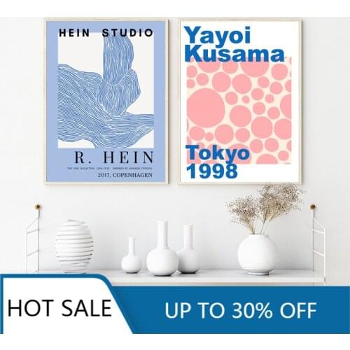 Yayoi Kusama Exhibition Wall Art Canvas Painting Posters Prints Design Blue Wall Decor Pictures Modern Gallery Home Decoration