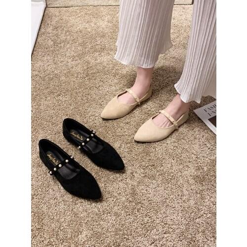 Retro flat shallow mouth womens shoes spring and autumn new all-match pointed toe suede soft sole casual shoes