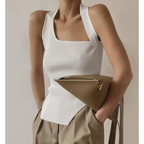 Urifens Womens Irregular Neck Vest 2021 Korean Split Sleeveless Knit Top Casual Loose Tight Sexy Female Sweater Shirt BT58U