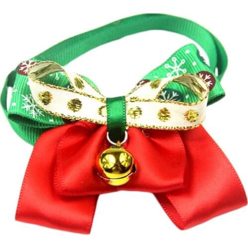 200PCS / LOT Christmas Pet Bow Tie With Gold Bell Pet Supplies Cat Dog Grooming Accessories