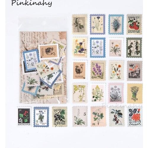 46Sheets Vintage Floriography Plants Stamp Collection Diary Stickers Retro Stamps Scrapbooking Cute junkJournal Sticker Label