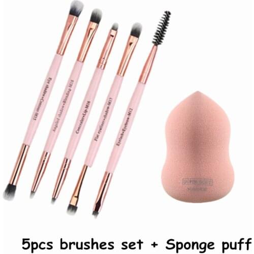 Makeup Spong Puff With 5pcs Cosmetic Brushes Kit Set Eye Shadow Blending Eyeliner Eyelash Eyebrow Lip brochas maquillaje Set