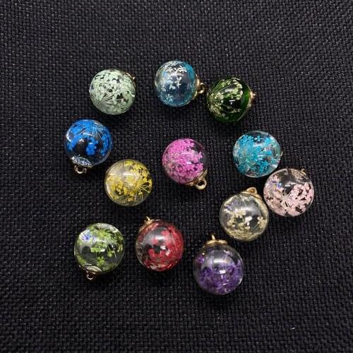 Wholesale 5 Pieces/pack of Glass Ball Color Dried Flower Pendant Glass Bead Jewelry DIY Making Necklace Earrings Size 16 Mm