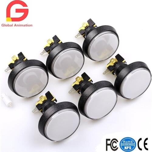6 pcs/Lot 5V 60MM LED Illuminated Arcade Push Button with LED Lamp & Microswitch Large Round Button for Arcade Fighting Games