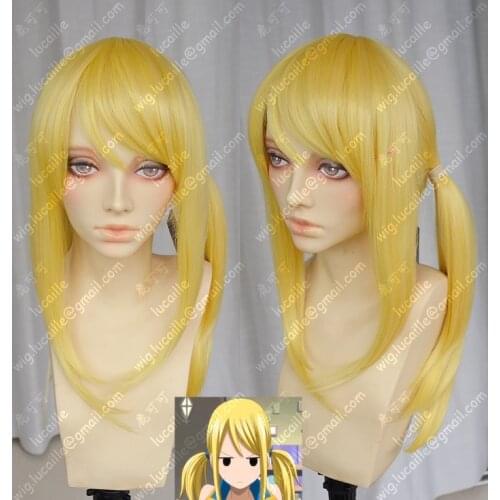 Anime Fairy Tail Lucy Heartfilia Cosplay Wigs 60cm Long Gold Heat Resistant Synthetic Hair Wig + Wig Cap