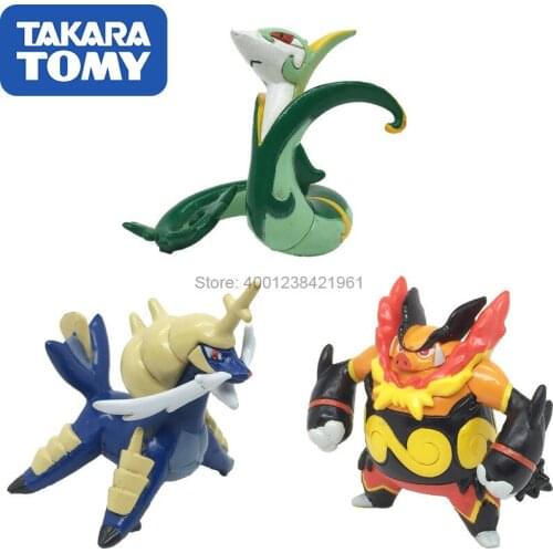 Anime Figure Pokemon Genuine Takara Tomy MC BW Emboar Samurott Serperior Doll Collections Kids Gifts