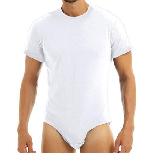 Bodysuit Nightclothes Bodybuilding Short Sleeve Solid Color Crew Neck Men One Piece Underwear Romper for Home Sleeping Supply