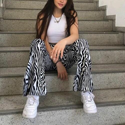 Sexy High Waist Zebra Animal Print Wide Leg Pants Trouser Autumn Spring Women 2021 New Fashion Casual Female Trousers Streetwear