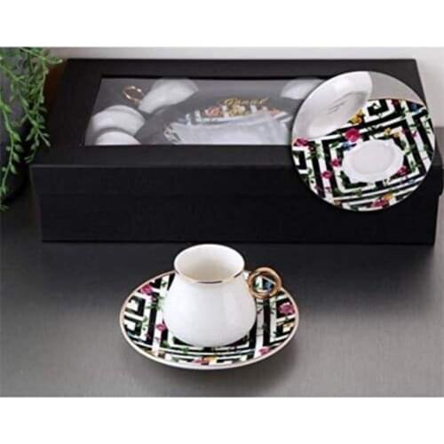 Elegant Porcelain Coffee Cup Set of 12 Luxury Cup and Saucers Plate Set High Quality Turkish Coffee Espresso Tea Cup with Saucer