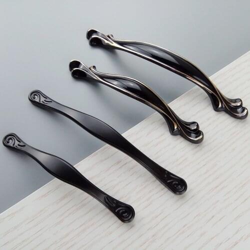 1pcs Black Furniture Hardware Handles Kitchen Cabinets Wood Sliding Door Drawer Knobs Wardrobe Cupboard Dresser Push Pull Handle