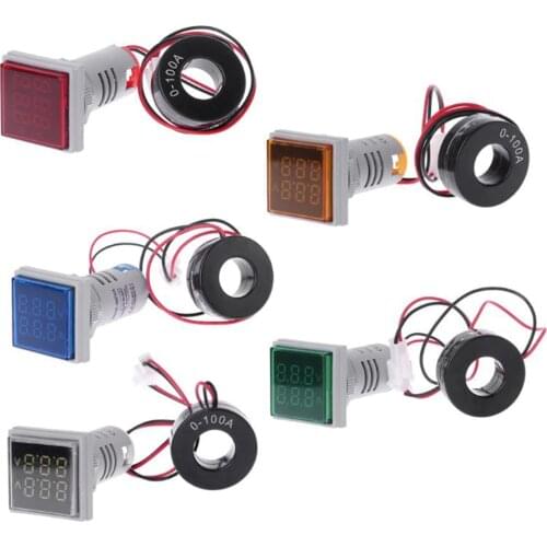 Square LED Digital Dual Voltmeter Ammeter 22mm Signal Lights Voltage Ampere Current Meter Indicator Tester Measuring AC 60-500V
