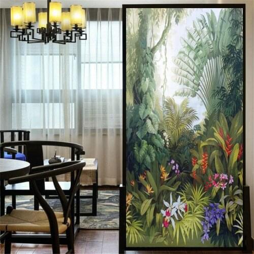 Privacy Windows Film Decorative Rain Forest Stained Glass Window Stickers No Glue Static Cling Frosted Window Cling Tint Film