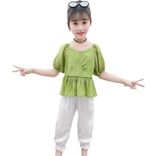 Kids Clothes Girls Solid Tshirt + Pants Girls Outfits Summer Girls Clothes Casual Style Childrens Clothes 6 8 10 12 14