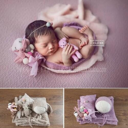 Baby Photo Background Hand-knitted Hat Pad Blanket Wrap Styling Pillow Combination Props Flokati Newborn Studio Shooting Props