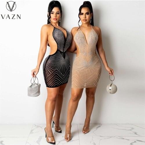 VAZN 2021 Sequins Fancy Night Party Lady Holiday Sleeveless Elegant Mini Dresses Sexy Club Birthday Women Elegant Fashion Dress