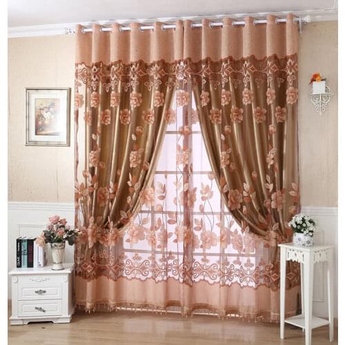 Elegant Luxury High-end Floral Pattern Window Size 39"*98" 2Pcs 100*250cm Curtains Beads Door Voile Drape Divider Room