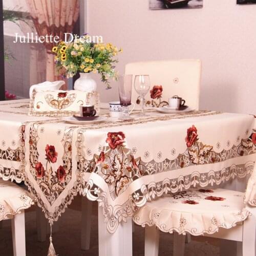 Hot European pastoral embroidered tablecloth elegant dining table cover hollow out coverings chair cover home decoration sale
