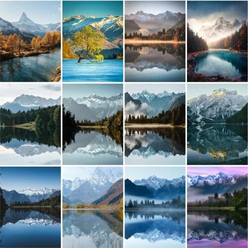 HUACAN Paint By Number Mountain Lake Drawing On Canvas HandPainted Painting Art Gift DIY Pictures By Number Tree Kits Home Decor