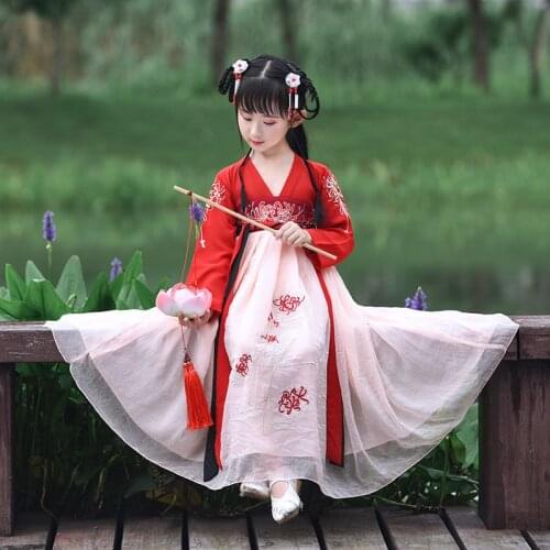 Chinese Traditional Fairy National Hanfu Dress Girls Ancient Princess Han Dynasty Dance Folk Costume New Year Dress Outfit