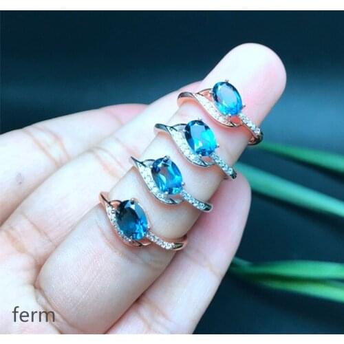 KJJEAXCMY boutique jewelry 925 Silver-inlaid 1-Carat London Blue Simple Natural Topaz Simple New Overlapping Mouth Female Ring
