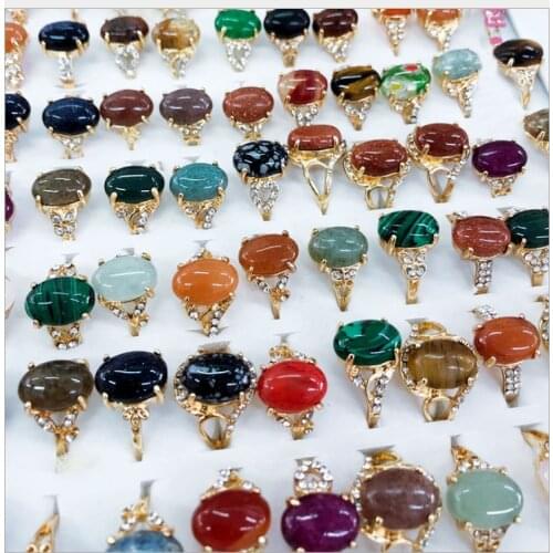 Egg-shaped natural stone ring Stone hand jewelry original stone mixed direct sales simple ring Korean zircon micro-inlaid ring