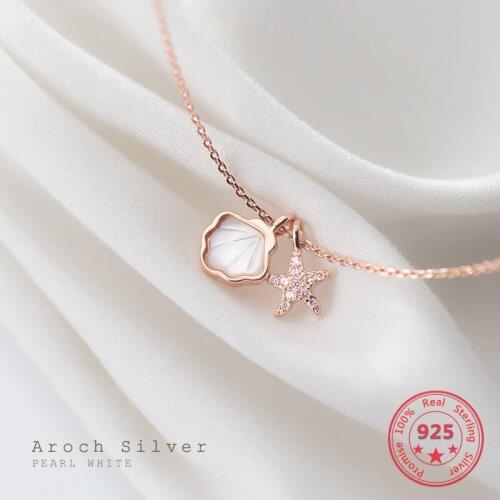 Korean Version Of The New Design S925 Sterling Silver Starfish Necklace Simple Shell Pendant Fashion Sweet Ocean Style