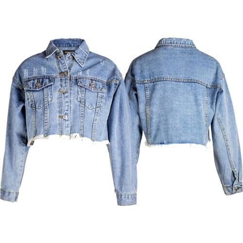 DSQBRAND Ladies Denim Jacket Light Blue Bob Style Fringed Top + DSQ Letter Label Loose Short Denim Jacket Fashion Ladies Luxury