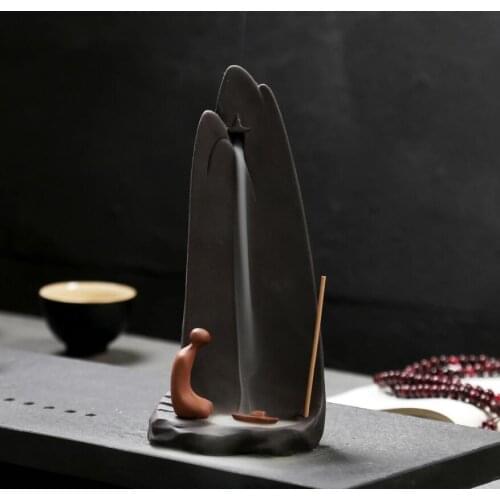 Landscape Character Backflow Incense Burner Meditation Gifts Home Decor Chinese Creative Crafts Ornaments+20Pcs Free Cones