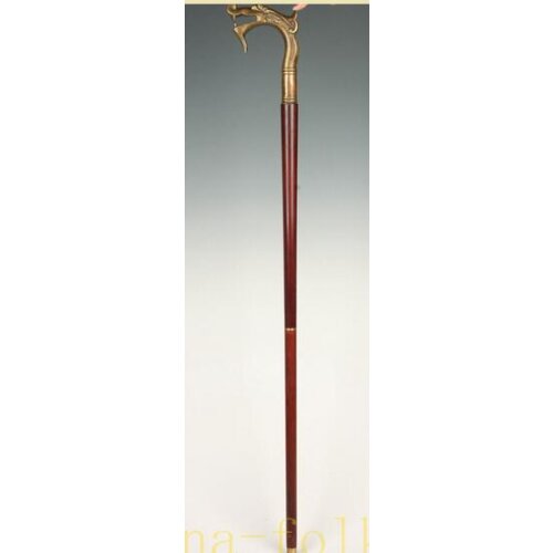 BRASS Pure Copper Brass Grandpa Good Lucky UNIQUE HIGH BRASS DRAGON STATUE CRUTCHES WALKING STICK CANE GIFT ASIAN COLLECT