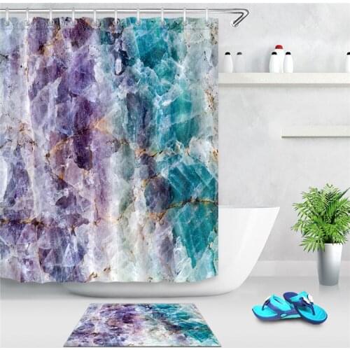 LB Purple Marble Shower Curtains for Bathroom Abstract Colorful Transparent Crystal Mineral Rock Shower Curtain