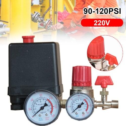 125PSI Small Air Compressor Pressure Switch Control Valve Regulator 16A 220V Air Regulator Valve With Gauges Pneumatic Parts