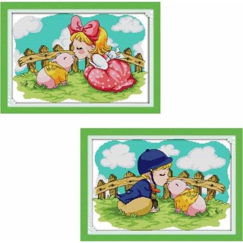 Kiss a Little Pig Patterns Counted Cross Stitch 11CT 14CT Cross Stitch Sets Chinese Cross-stitch Kits Embroidery Needlework