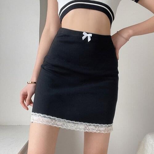 Korean Autumn Knitted Skirt Womens High Waist One-Step Skirt Split Elastic Bag Hip Skirt Lace Stitching Skirt women
