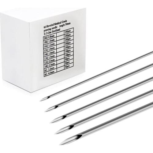 12G/13G/14G/16G/18G/20G Piercing Needles Surgical Steel Disposable Piercing Needles E.O.Gas Sterilized Permanent Makeup Needles