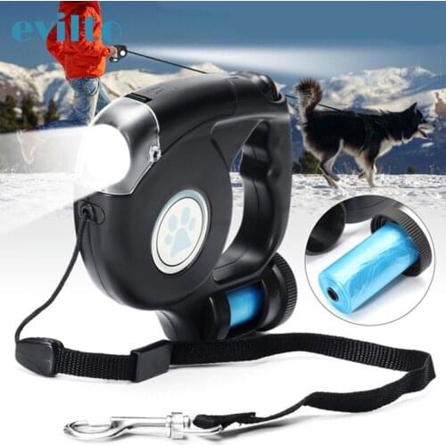 3 in 1 LED Pet Dog Leash Automatic Pet Leash Extendable Retractable Pet Dog Leash Lead with Garbage Bag Dog Leash Bag