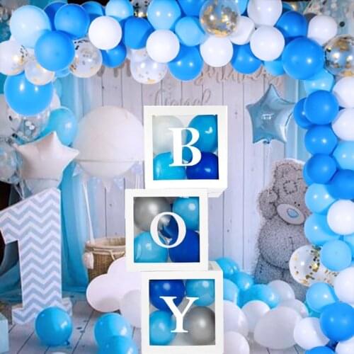Transparent Name Age Box Girl Boy Baby Shower Decorations Baby 2 1st 1 One Birthday Party Decor Gift Babyshower Supplies
