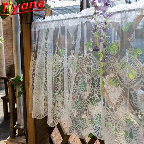 Romantic Embroidered Window Screen Half Curtain 1PSC 100*60 Short Curtain White Embroidery Lace Tulle for Bay Window WP022#3